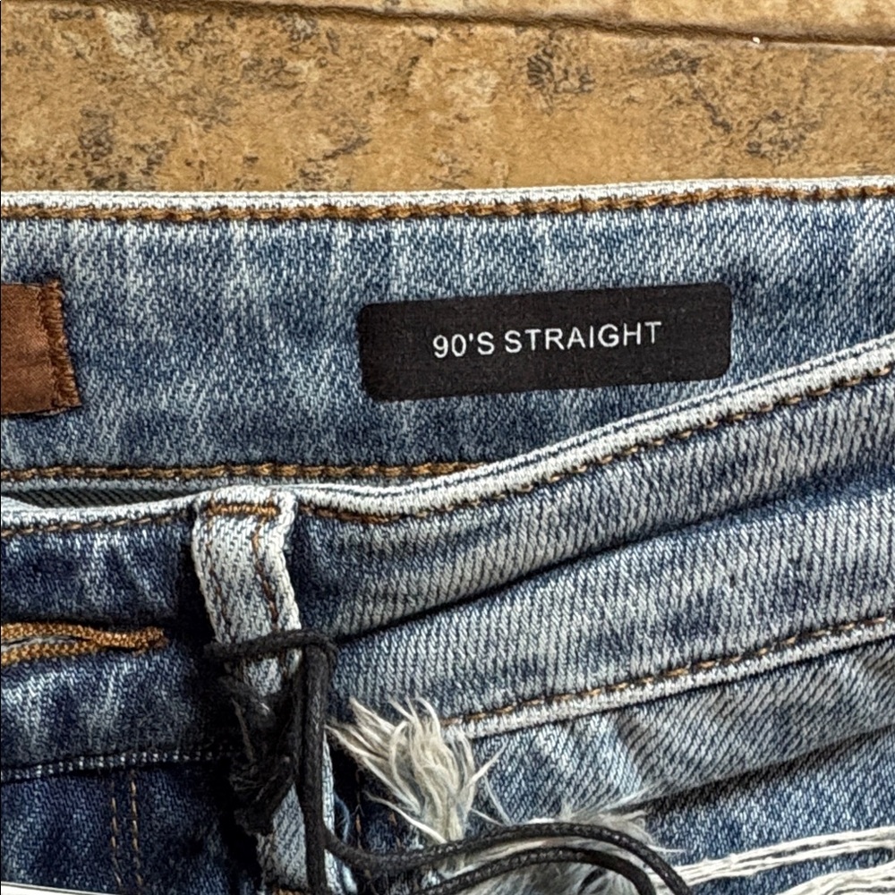 Judy Blue Distressed Straight Leg Jeans - Light Blue Rigid front - Picture 3 of 13